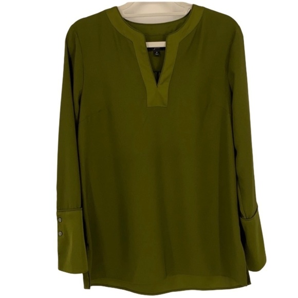 J. Crew Tops - J Crew Green SZ M Tunic V Neck Satin Trim Top blouse SZ M